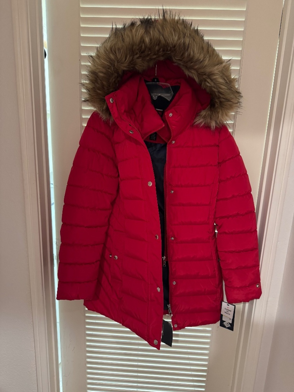 New Tommy Hilfiger Red faux fur hooded coat